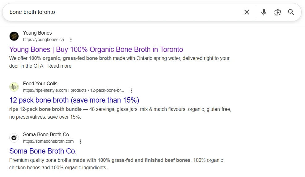 Young Bones ranking #1 on Google for bone broth toronto